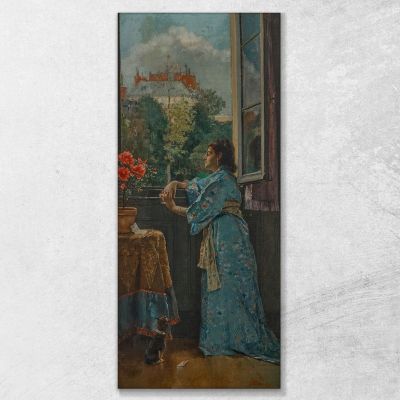 A Woman At Window The Blue Kimono Alfred Stevens stal95 canvas print 