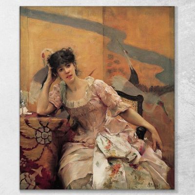 Young Woman With A Japanese Screen Alfred Stevens stal100 canvas print 