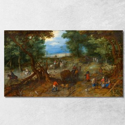 A Woodland Road With Travelers By Jan Brueghel The Elder Pieter Bruegel pbr3 canvas print 