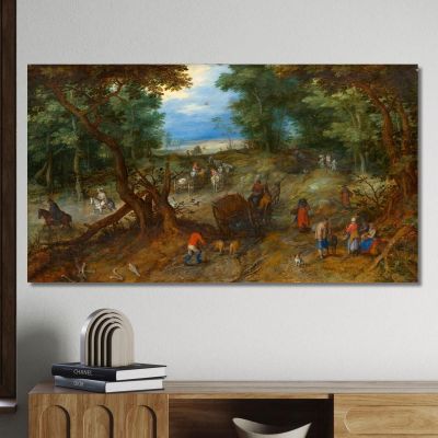 A Woodland Road With Travelers By Jan Brueghel The Elder Pieter Bruegel pbr3 canvas print 