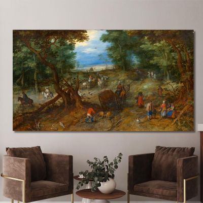 A Woodland Road With Travelers By Jan Brueghel The Elder Pieter Bruegel pbr3 canvas print 
