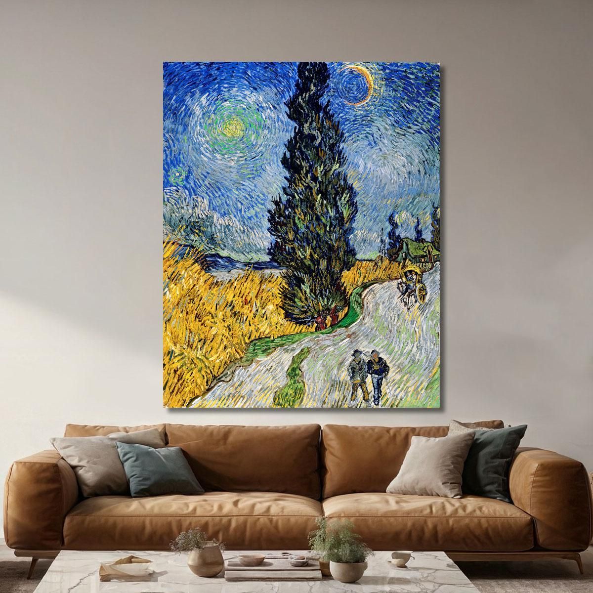 Strada Con Cipresso E Stella Vincent van Gogh vvg13 quadro stampa su tela