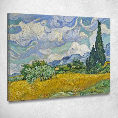 Wheat Field With Cypresses Vincent van Gogh, vvg15 ภาพพิมพ์บนผ้าใบแคนวาส