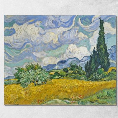 Wheat Field With Cypresses Vincent van Gogh, vvg15 ภาพพิมพ์บนผ้าใบแคนวาส