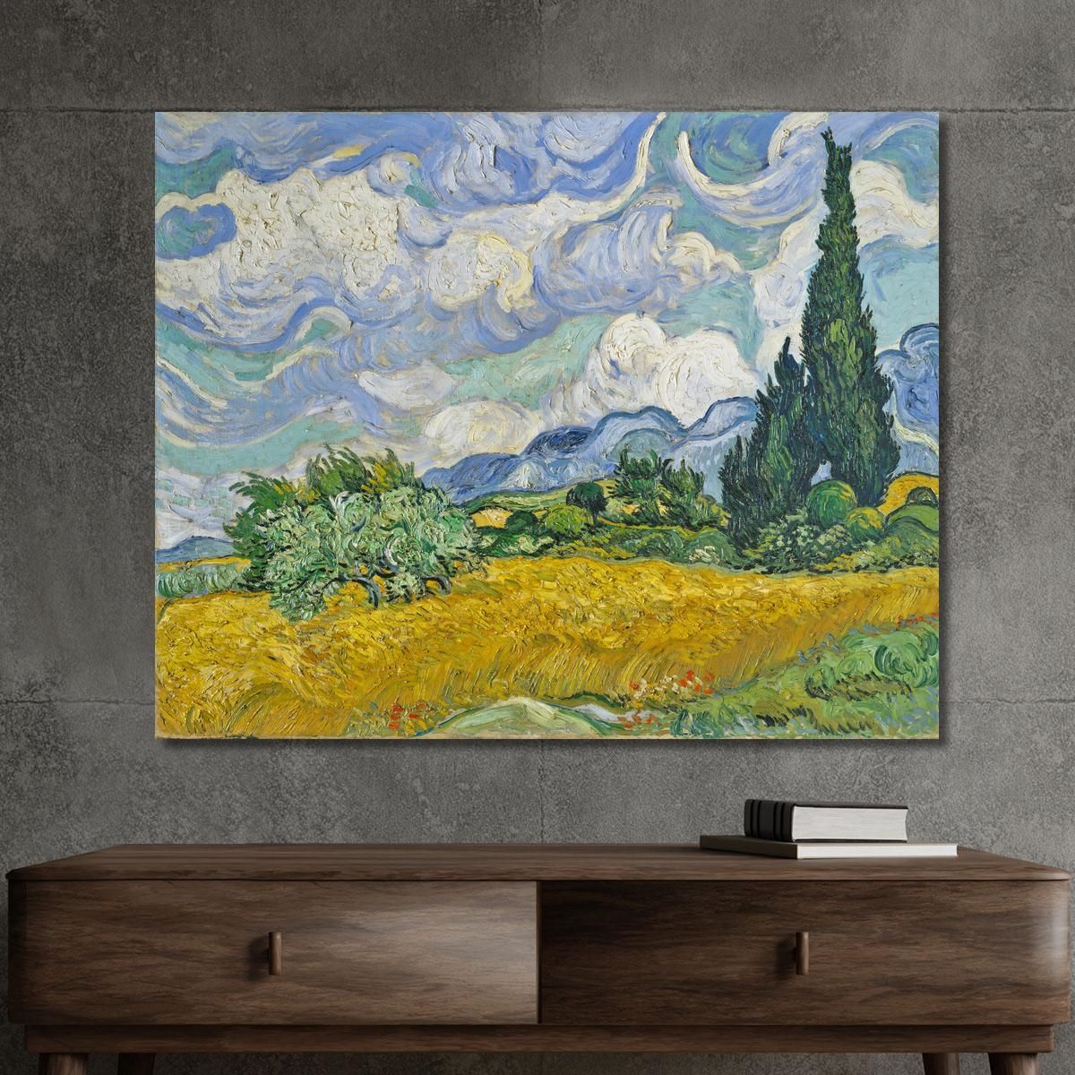 Wheat Field With Cypresses Vincent van Gogh, vvg15 ภาพพิมพ์บนผ้าใบแคนวาส