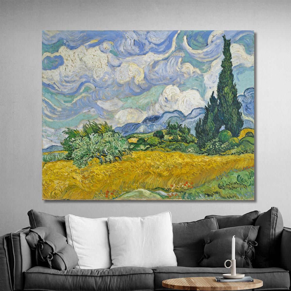 Wheat Field With Cypresses Vincent van Gogh, vvg15 ภาพพิมพ์บนผ้าใบแคนวาส