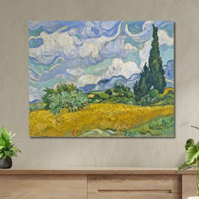 Wheat Field With Cypresses Vincent van Gogh, vvg15 ภาพพิมพ์บนผ้าใบแคนวาส