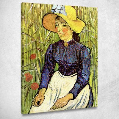 Giovane Contadina Con Cappello Di Paglia Seduto Nel Grano Vincent van Gogh vvg55 quadro stampa su tela