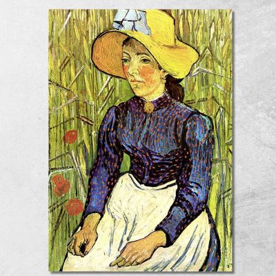 Giovane Contadina Con Cappello Di Paglia Seduto Nel Grano Vincent van Gogh vvg55 quadro stampa su tela