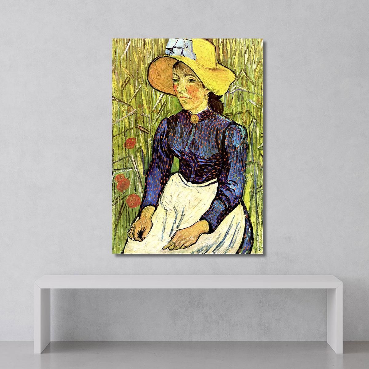 Giovane Contadina Con Cappello Di Paglia Seduto Nel Grano Vincent van Gogh vvg55 quadro stampa su tela