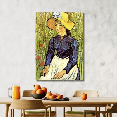 Giovane Contadina Con Cappello Di Paglia Seduto Nel Grano Vincent van Gogh vvg55 quadro stampa su tela