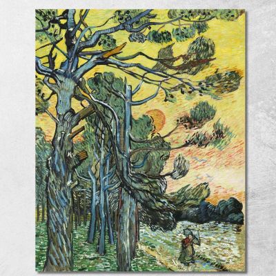 Pines At Sunset Vincent van Gogh, vvg68 ภาพพิมพ์บนผ้าใบแคนวาส