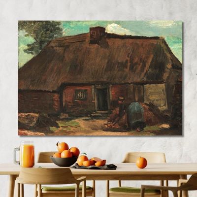 Cottage Con Contadina Che Scava Vincent van Gogh vvg118 quadro stampa su tela