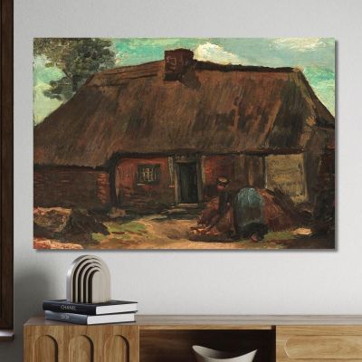 Cottage Con Contadina Che Scava Vincent van Gogh vvg118 quadro stampa su tela