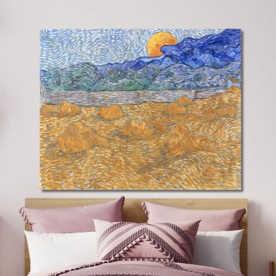 Landscape With Sheaves Of Wheat And Rising Moon Vincent van Gogh, vvg134 canvas print