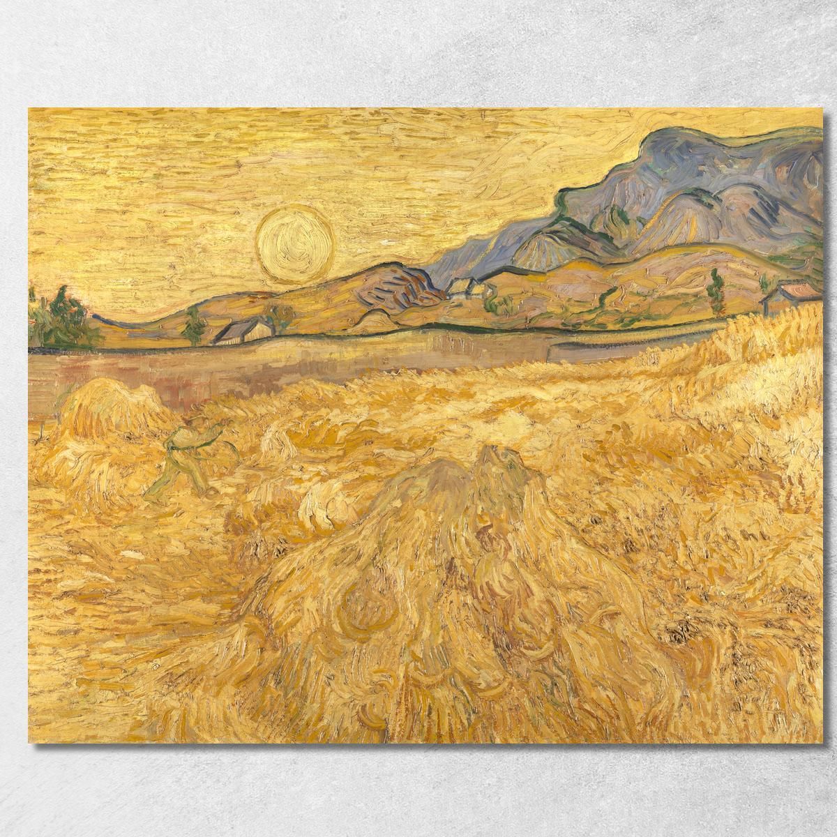 Campo Di Grano Con Mietitrice E Sole Vincent van Gogh vvg183 quadro stampa su tela