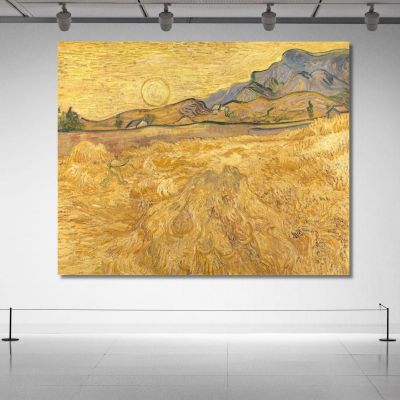 Campo Di Grano Con Mietitrice E Sole Vincent van Gogh vvg183 quadro stampa su tela