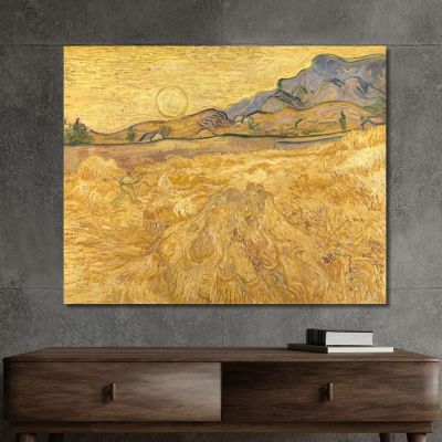 Campo Di Grano Con Mietitrice E Sole Vincent van Gogh vvg183 quadro stampa su tela