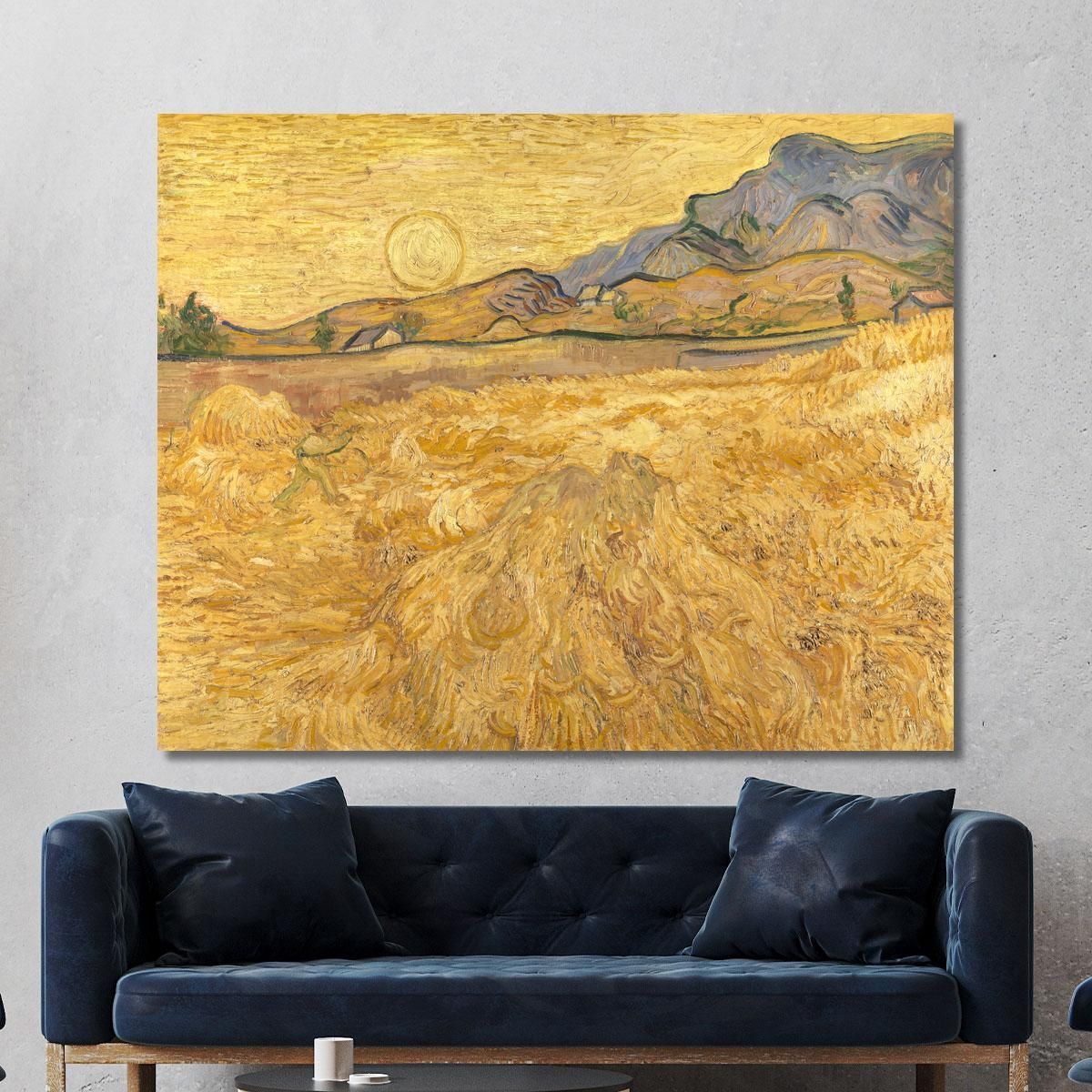 Campo Di Grano Con Mietitrice E Sole Vincent van Gogh vvg183 quadro stampa su tela