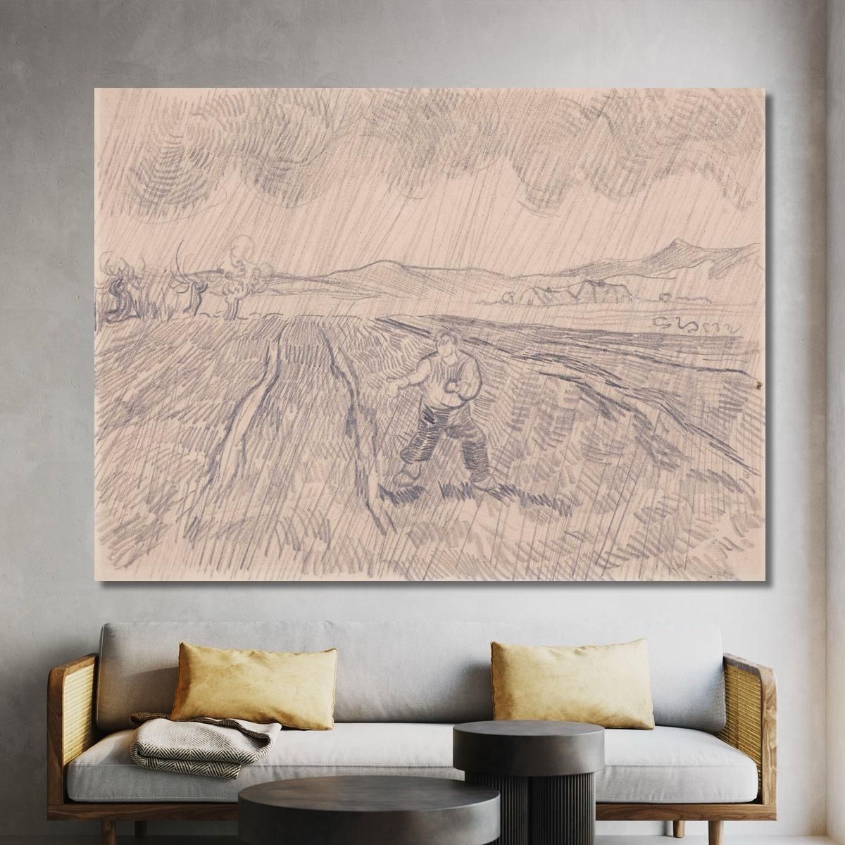 Enclosed Field With A Sower In The Rain Vincent van Gogh, vvg206 canvas print