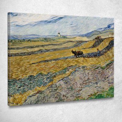 Enclosed Field With Ploughman Vincent van Gogh, vvg207 ภาพพิมพ์บนผ้าใบแคนวาส