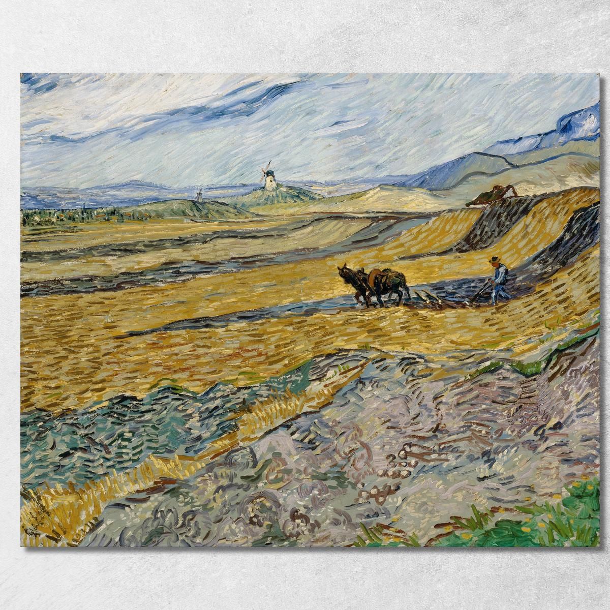 Enclosed Field With Ploughman Vincent van Gogh, vvg207 ภาพพิมพ์บนผ้าใบแคนวาส