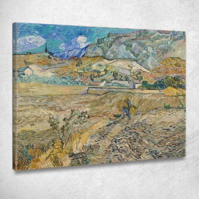 Landscape At Saint-Rémy Enclosed Field With Peasant Vincent van Gogh, vvg232 ภาพพิมพ์บนผ้าใบแคนวาส