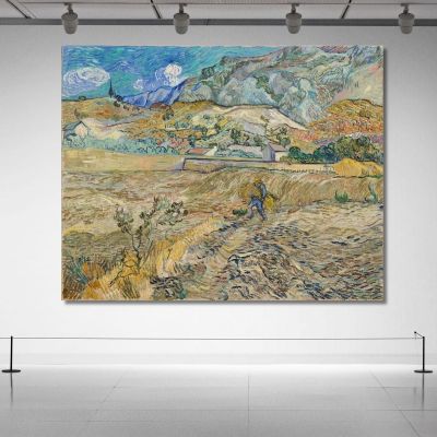 Landscape At Saint-Rémy Enclosed Field With Peasant Vincent van Gogh, vvg232 ภาพพิมพ์บนผ้าใบแคนวาส