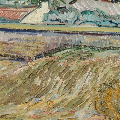 Landscape At Saint-Rémy Enclosed Field With Peasant Vincent van Gogh, vvg232 ภาพพิมพ์บนผ้าใบแคนวาส