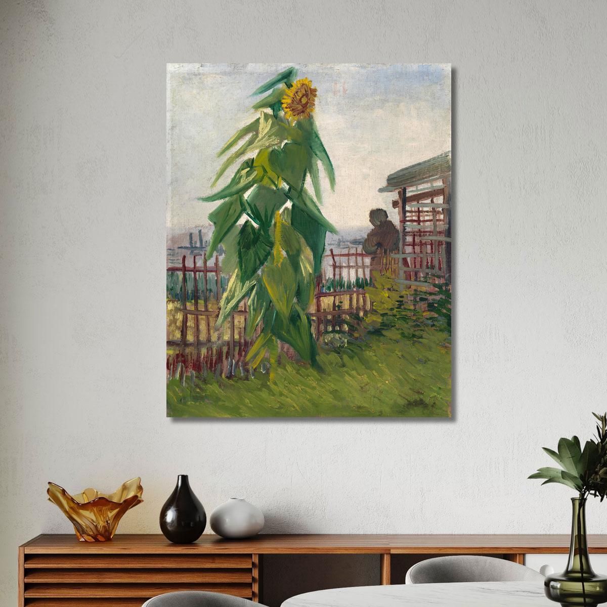 Allotment With Sunflower Vincent van Gogh, vvg314 ภาพพิมพ์บนผ้าใบแคนวาส