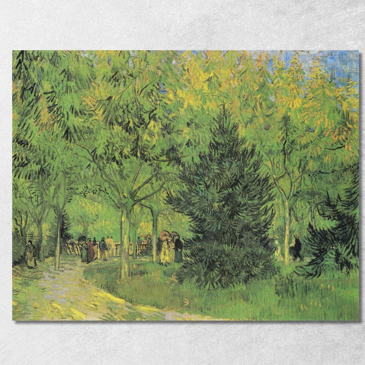 Path In The Park Of Arles With Walkers Vincent van Gogh, vvg322 ภาพพิมพ์บนผ้าใบแคนวาส