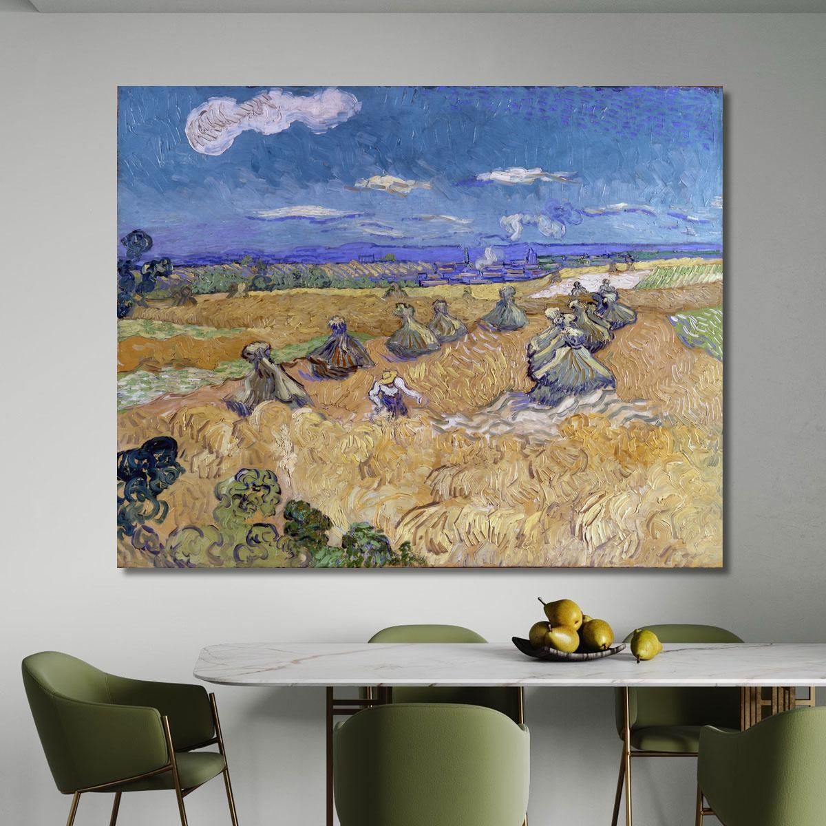 Wheat Fields With Reaper Auvers Vincent van Gogh, vvg338 ภาพพิมพ์บนผ้าใบแคนวาส