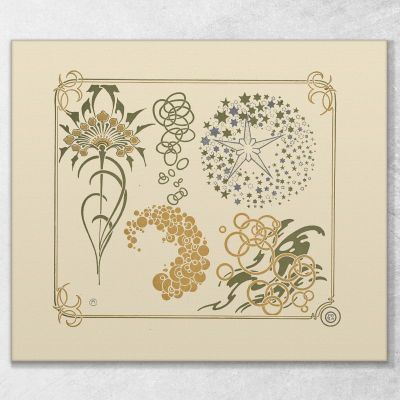 Abstract Design Based On Stars Circles Leaves Alphonse Mucha amu8 canvas print 