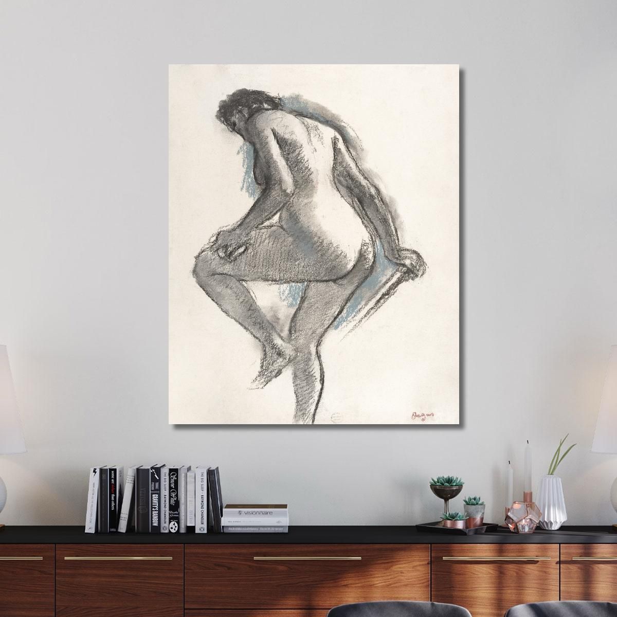 Nude Woman Bather Sponges Her Knee Edgar Degas edg53 canvas print 