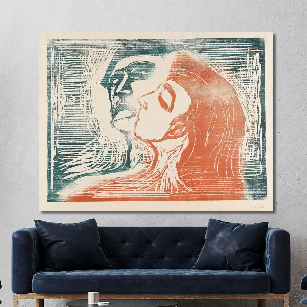 Head By Head Man And Woman Kissing Edvard Munch em136 canvas print 