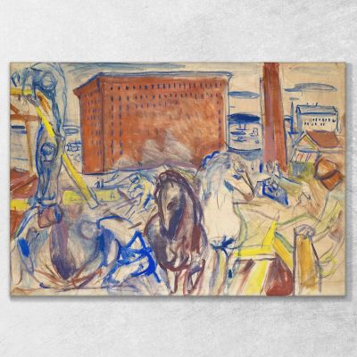 Horse Team On A Building Site Edvard Munch, em145 canvas print