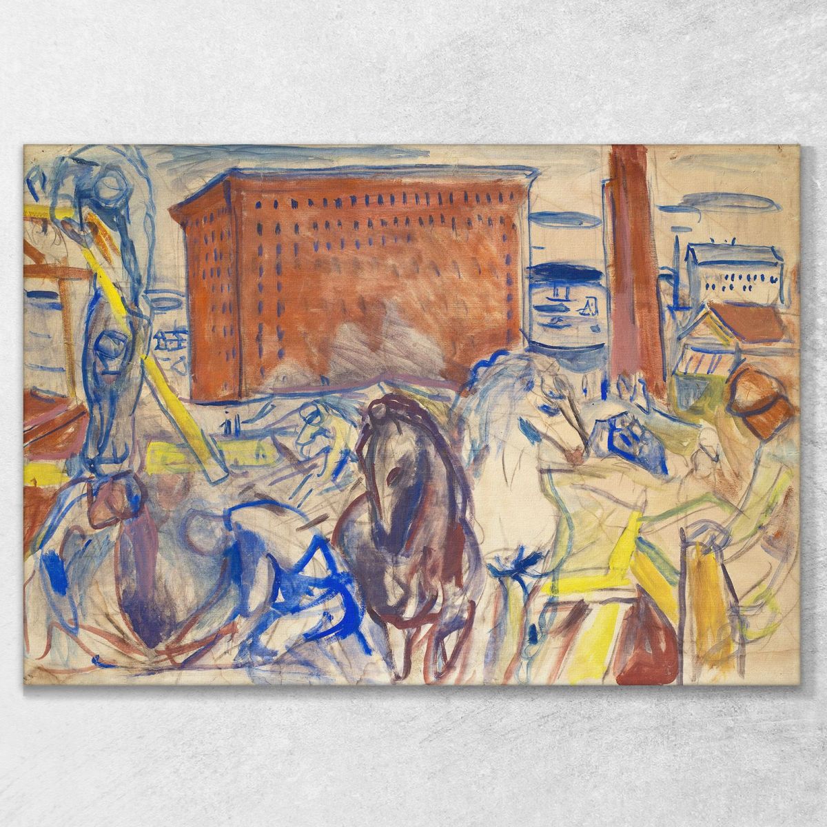 Horse Team On A Building Site Edvard Munch, em145 ภาพพิมพ์บนผ้าใบแคนวาส