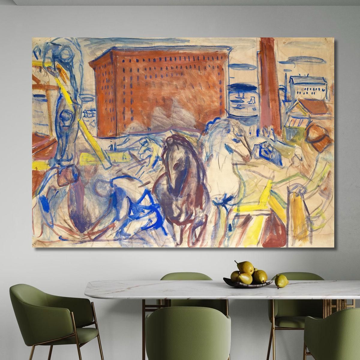 Horse Team On A Building Site Edvard Munch, em145 canvas print