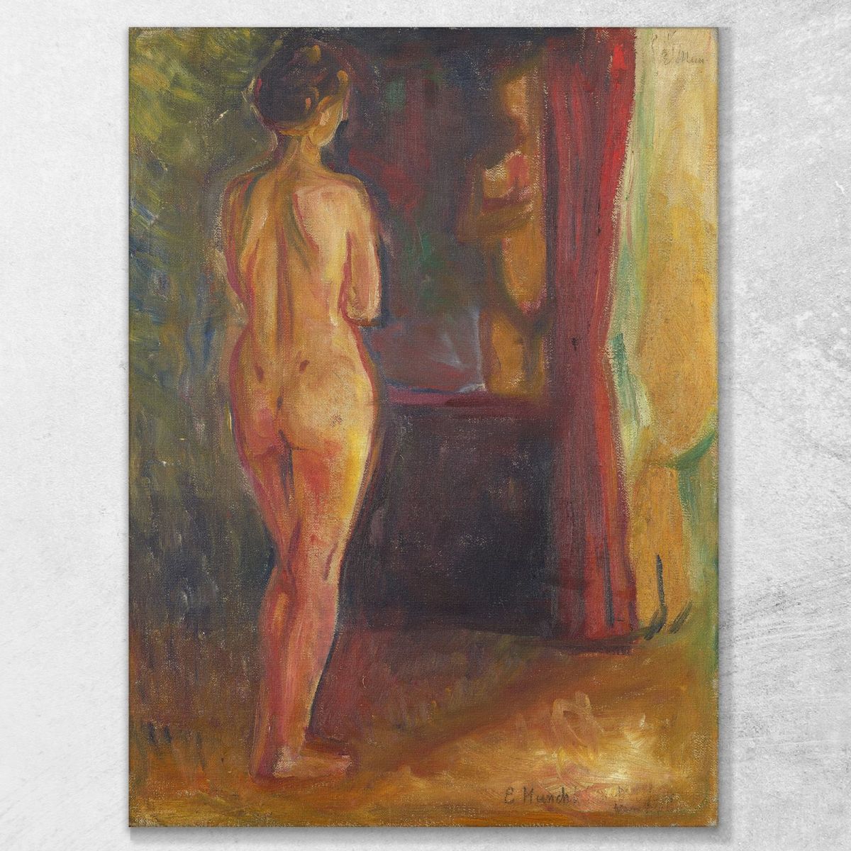 Nude In Front Of The Mirror Edvard Munch, em232 ภาพพิมพ์บนผ้าใบแคนวาส