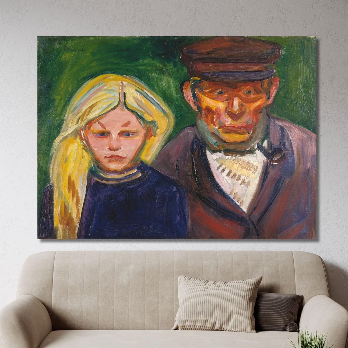 Old Fisherman And His Daughter Edvard Munch, em236 ภาพพิมพ์บนผ้าใบแคนวาส