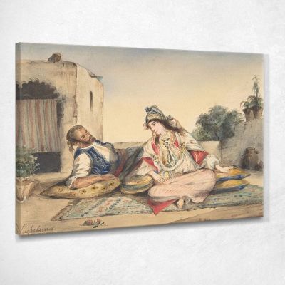 A Moroccan Couple On Their Terrace Eugène Delacroix edx3 canvas print 