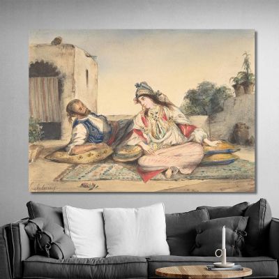 A Moroccan Couple On Their Terrace Eugène Delacroix edx3 canvas print 