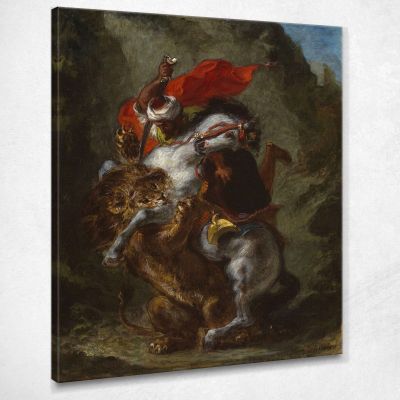Arab Horseman Attacked By A Lion Eugène Delacroix edx10 canvas print 