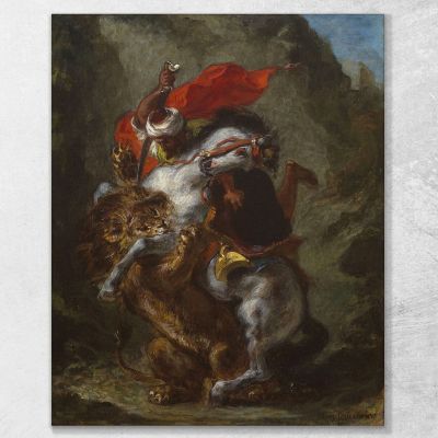 Arab Horseman Attacked By A Lion Eugène Delacroix edx10 canvas print 