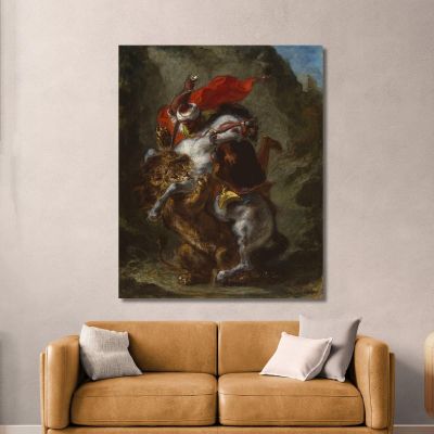 Arab Horseman Attacked By A Lion Eugène Delacroix edx10 canvas print 