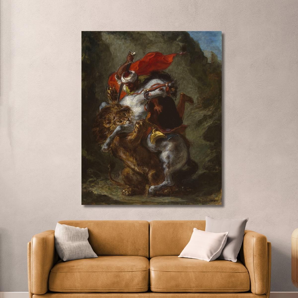 Arab Horseman Attacked By A Lion Eugène Delacroix edx10 canvas print 
