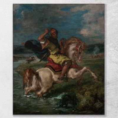 Moroccan Horseman Crossing A Ford Eugène Delacroix edx81 canvas print 