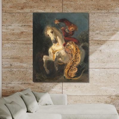Rider Attacked By A Jaguar Eugène Delacroix edx99 canvas print 