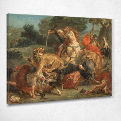 The Lion Hunt Eugène Delacroix edx134 canvas print 