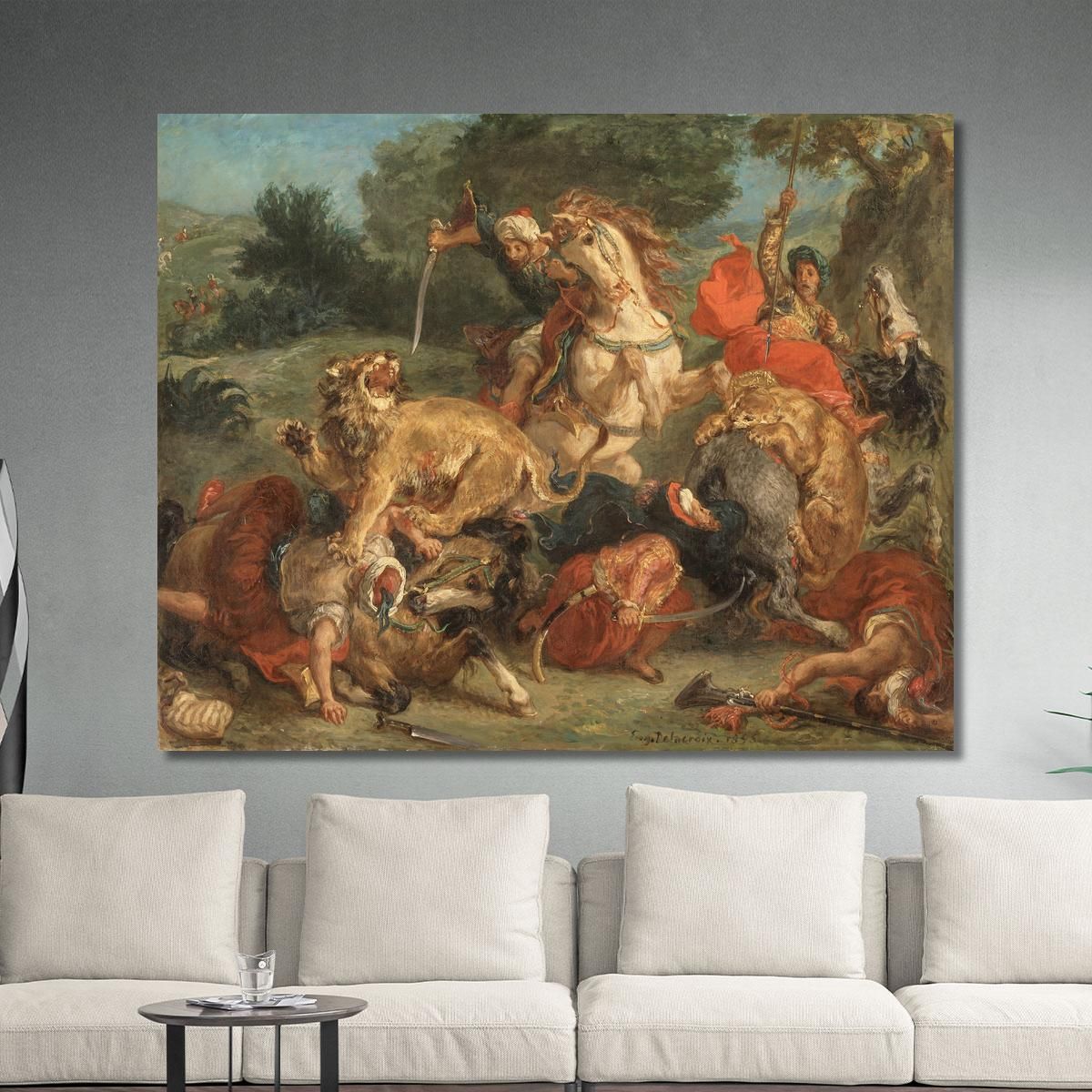 The Lion Hunt Eugène Delacroix edx134 canvas print 
